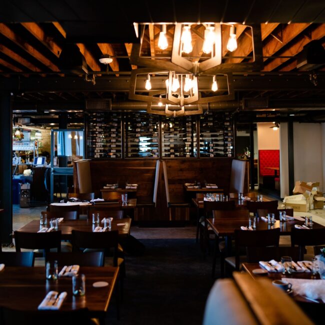 Image of the inside of Lattitude 44, the restaurant located in the historic castle armory building in Rochester MN.